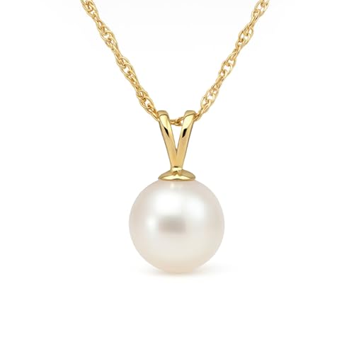Belacqua AAA Quality 14K Yellow Freshwater Cultured Pearl Pendant Necklace