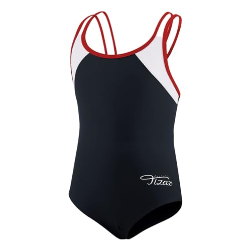 TIZAX Girls One Piece Swimsuit Solid Cross Back Multi Straps Swimwear Quick Dry Beach Swimming Costume Black 13-14 Years