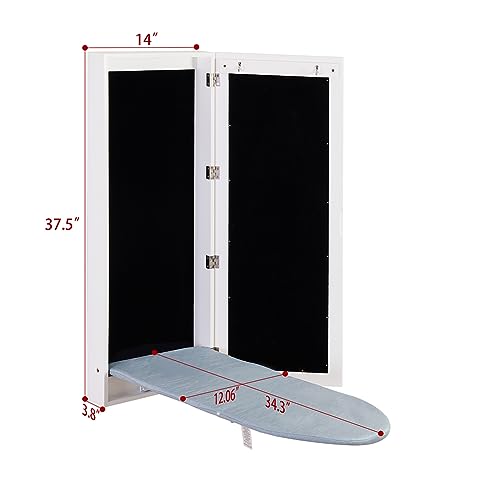 LuusMm Wall Mounted Ironing Board Cabinet, Wall Mounted Ironing Board Cabinet with Mirror/Storage Space, Foldable Ironing Storage Table for Home, Apartment And Small Spaces - Image 3