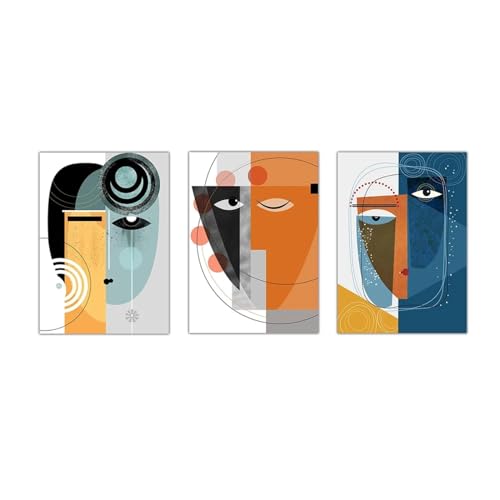 Toile peinture Picasso art abstrait géométrique triptyque 43x53cm encadré pour salon