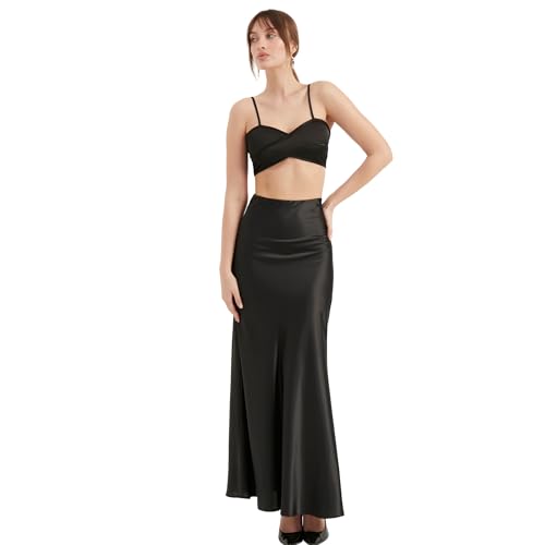 TUBANUR Satin Skirt for Women's | High Waist Pleated Flowy Maxi Skirts | Casual Women Clothing