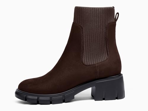 Image of Ruanyu Womens Platform Ankle Boots Elastic Chunky Block Heel Chelsea Booties Lug Sole Non-Slip Combat Shoes