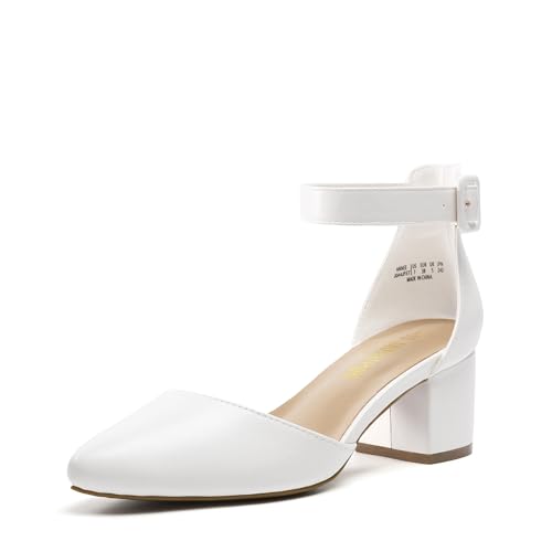 DREAM PAIRS Escarpins Femme à Talon Bloc avec la Semelle Extérieure Antidérapante TPR et Boucle Réglable Chaussure Confortable Classique,Size 43,Blanc/PU,Annee