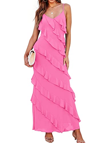 Image of houstil Women's Casual Summer Dress Strap Ruffle Beach Party Maxi Cocktail Evening Holiday Wedding Guest Dresses