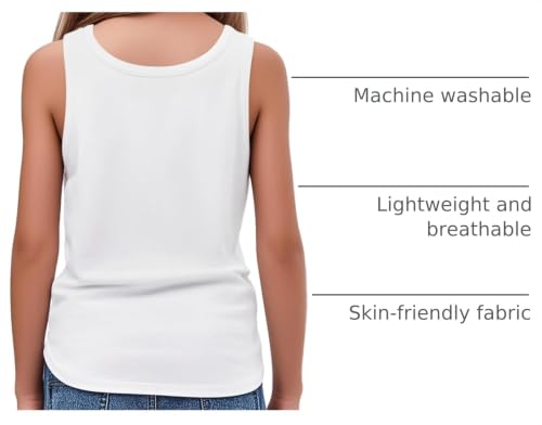 Image of Girls Sleeveless Basic Tank Tops Round Neck Tanks | 5-14 Years, Kids Loose Crewneck Tanks, Cute Classic Top, Lightweight Soft and Breathable, Casual Daily Wear