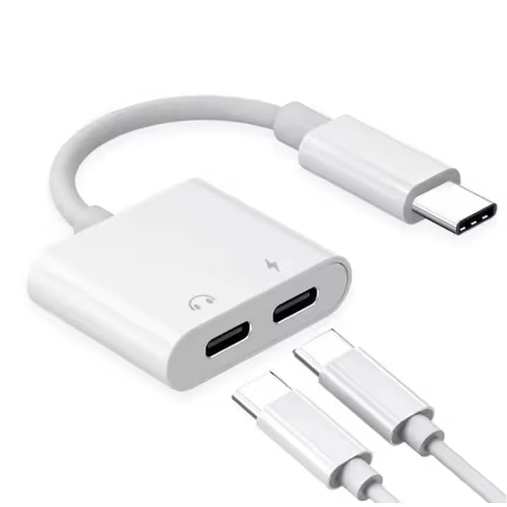 type-c to dual usb-c headphone audio & charge adapter 60w pd fast charging for samsung galaxy s25 to s20 series, note 20 10 9 z fold 5 4 3 2 z flip 5 4 3 0ne plus pixel iq00 all model
