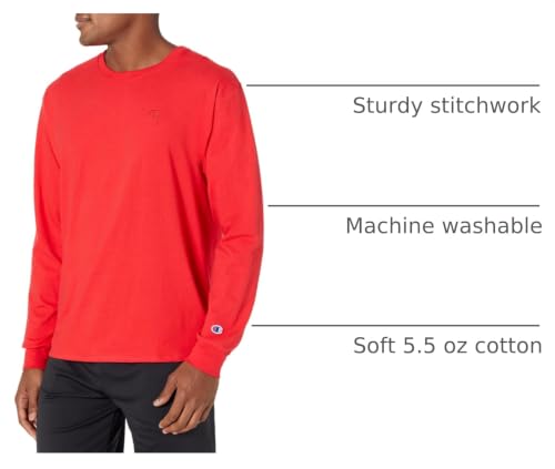 Image of Champion Men's Classic Long Sleeve T-Shirt, Standard Fit, Script & C Logo, Available in Regular and Big & Tall