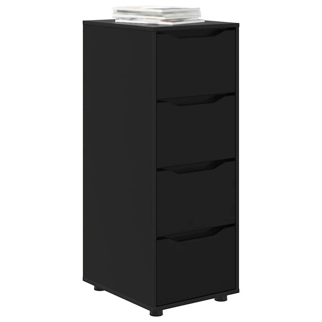 Aufbewahrungsschrank Schwarz 40 x 48 x 105 cm, Beistellschrank aus Holzwerkstoff mit 4 Schubladen, schlanker Schubladenschrank für Wohnzimmer und Schlafzimmer