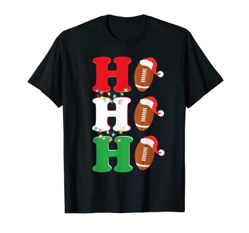 Ho Ho Ho Sombrero de Santa Fútbol Americano Divertido Luz de Navidad Camiseta