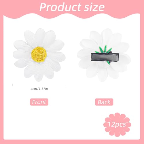 12 piezas pinzas para cabello margarita blancas miniatura 2
