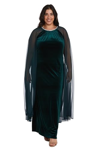 Image of R&M Richards Women's Long Velvet Dress W /Rhinestone Neck & Chiffon Cape