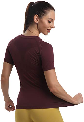 Running Girl Seamless Workout Shirts For Women Dry-Fit Short Sleeve T-Shirts Crew Neck Stretch Yoga Tops Athletic Shirts (Tx2443,3Pack, L) #TOP3