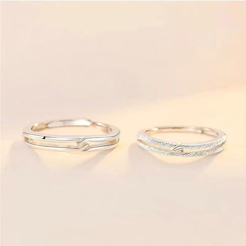 Bague fiançailles argent sterling 925 couple nœud réglable