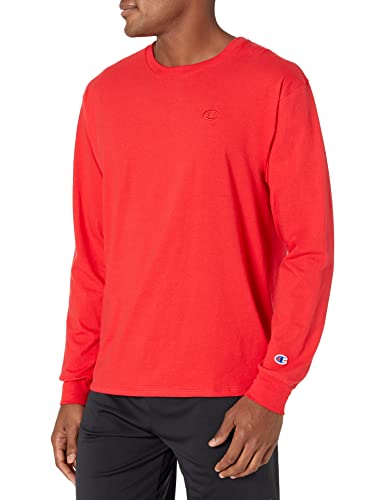 Champion Mens Classic Jersey Long-Sleeve Tee Shirt, Scarlet, Large US