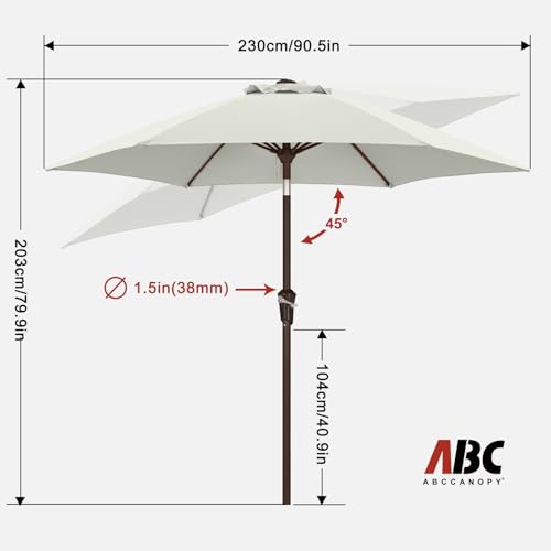 Image of ABCCANOPY 7.5FT Outdoor Patio Umbrella, UV Protection Table Umbrella w /Crank for Easy Set Up, Suitable for Garden, Lawn, Deck & Backyard (Light Beige) | Fade & UV Resistant Fabric,6 Fiberglass Ribs,Smooth Crank System,Wind Resistance,Great for Patio,Backyard,Garden,Deck