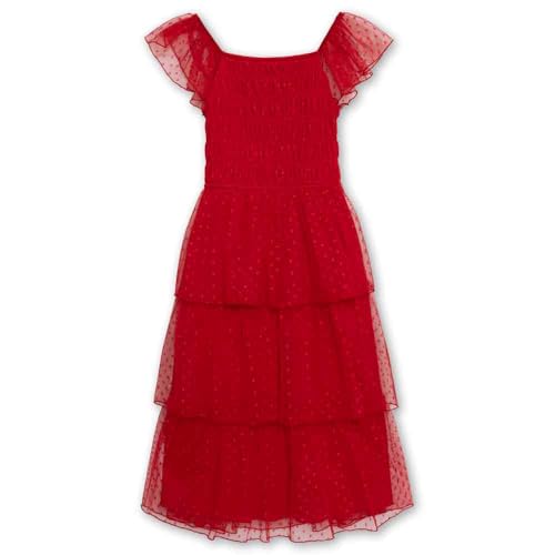 Speechless Girls' Flutter Sleeve Swiss Dot Smocked Bodice Midi Dress