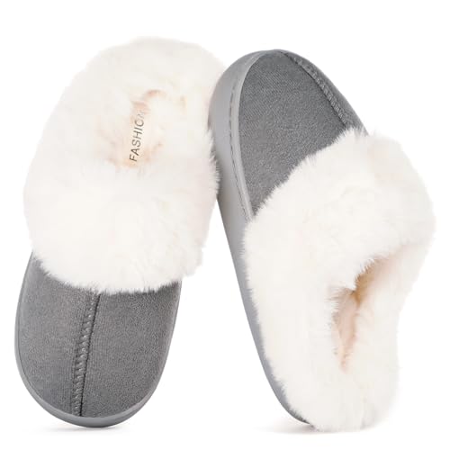 Dokela Kids Slippers Girls Boys Fuzzy House Slippers Winter Warm Soft Plush Lined Memory Foam House Shoes Slip On for Home Bedroom Indoor Outdoor,Dark Blue,220