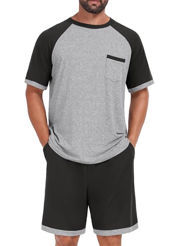 Image of Mens Pajamas Set Lightweight Summer Pjs Sleepwear Soft Comfy Short Sleeve Loungewear With Pocket (S-4X)