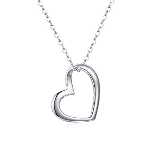 14k White Gold Open Heart Necklace for Women, Floating Love Jewelry Gifts for Wife, Present for Her, 16-18 Inch