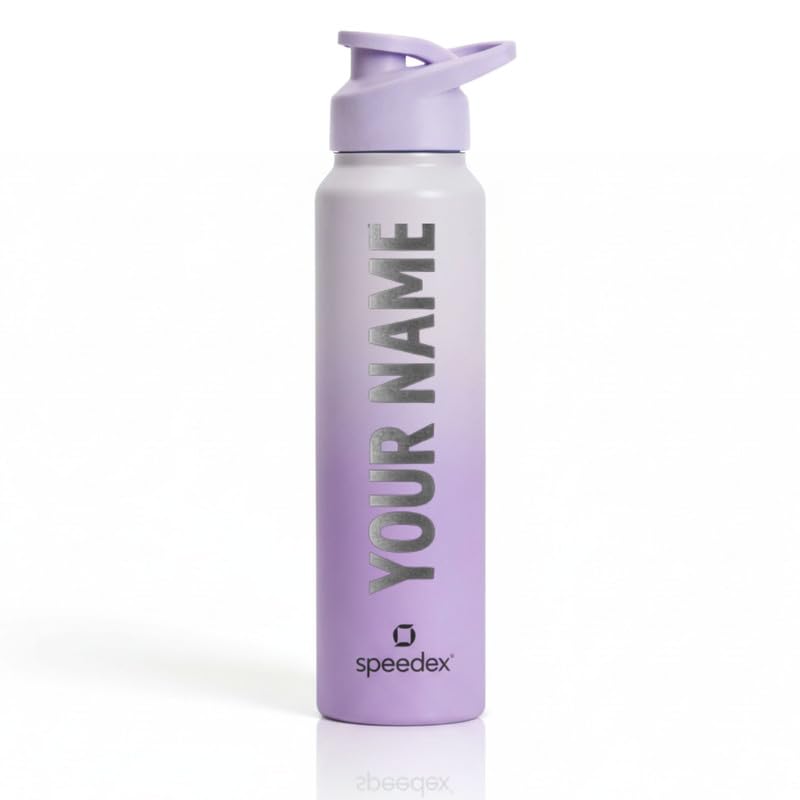 Image of Speedex Engraved Name Stainless Steel Sipper Water Bottle 1 Ltr - Customised Personalised Bottle for Kids & Adults, School, Gym, Sports, Dual Purple, Set of 1