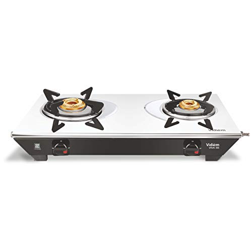 Vidiem Gas Stove SS2 196 A (Black) | Stainless Steel 2 Burner Gas Stove | Manual Ignition | Safety, Reliability, High Efficiency | ISI Certified | 5 years warranty