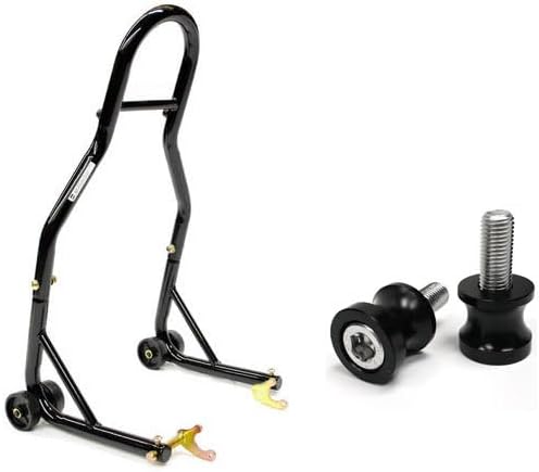 Venom Sport Bike Motorcycle Rear Wheel Swingarm Spool Lift Stand + Low Profile 10mm Black Swingarm Spools (Compatible with Most Kawasaki Bikes)