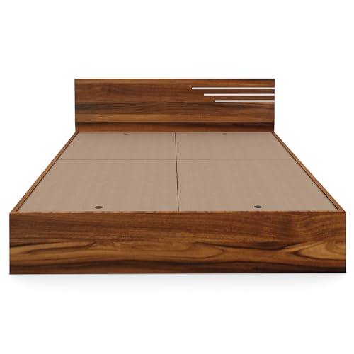 Image of Bharat Lifestyle Amsterdam Engineered Wood Queen Size Bed with Storage (60x72 Inch, Brown, Laminated Finish) | Wooden Double Bed for Bedroom & Living Room | 1 Year Warranty