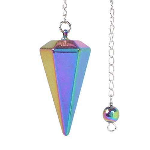 JUST IN STONES Rainbow Hematite Gemstone Rock Crystal Hexagonal Pointed Reiki Chakra Pendant Pendulum