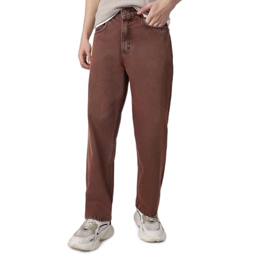 Image of Neostreak Men's Loose Baggy Fit Heavy Washed Jeans Non-Stretchable