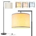 ROTTOGOON Floor Lamp for Living Room with 3-Color Temperature 9W LED Bulb, Modern Standing Lamp with Linen Beige Shade & Foot Switch, Tall Pole Lamp for Bedroom, Study Room, Office, Kids Room (Black)