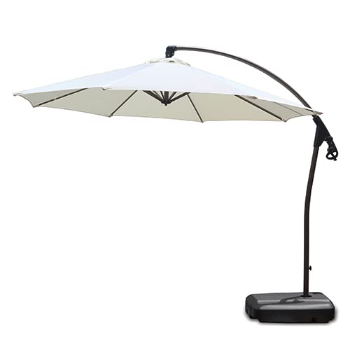 OMBRELONE LATERAL MOBSOL REDONDO SUNNY 3,0M ESTRUTURA CAFÉ E COBERTURA POLIÉSTER BEGE CLARO COM BASE