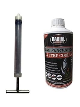 TyrePutty Radial Tyre Sealant Installation Pump (300 ml) with Anti Puncture 1 L Pack Gel, Tyre Coolant for 2/4 Wheelers