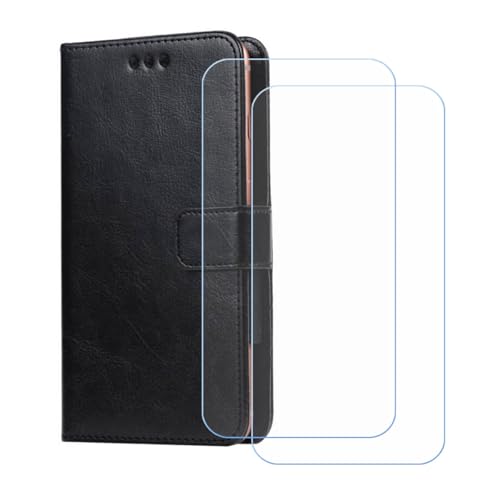BMPNLSZ Cover for Pozzi Turbo + 2 HD Film Protector, Screen Protector Tempered Glass - Phone case with[Cash and Card Slots] Wallet Shell for (6,79') - Black-XHDSXT