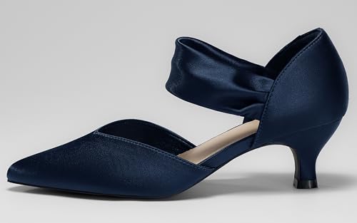 Womens Low Kitten Heels Pointed Toe Slip on Pumps Ankle Strap Elegant Party Wedding Dress Shoes3