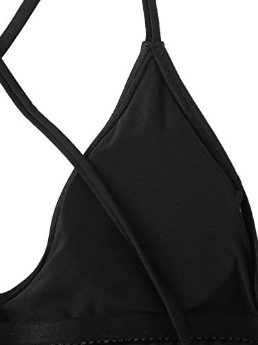 Soly Hux Women's Plunge Neck Cross Back High Cut One Piece Bathing Suits Swimsuit Black M #TOP4