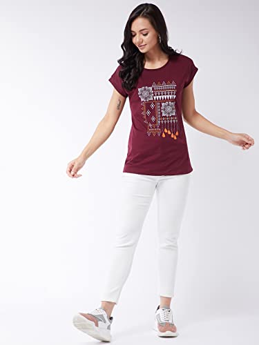Image of Modeve Women Printed Cotton Blend Half Sleeve Round Neck T-Shirt for Summer