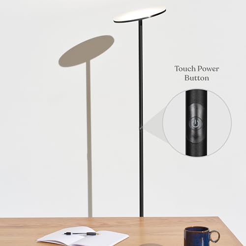 Image of Brightech Sky LED Floor lamp, Torchiere Super Bright Floor Lamp for Living Room Decor & Office - Dimmable, Tall Standing Torch Lamp with Warm Light for Bedroom & Reading - Black