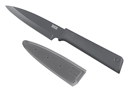KUHN RIKON Colori+ - Cuchillo de cocina (hoja recta con protector de hoja, antiadherente, acero inoxidable, 19,5 cm), color gris