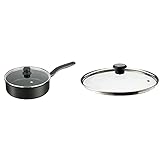 Tefal C69532 Hard Titanium Plus Schmorpfanne mit Deckel (24 cm) schwarz & 280977 Glasdeckel 28 cm mit Ring