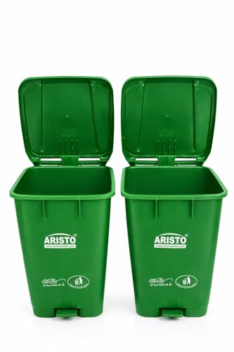 Image of ARISTO Plastic Wheel Pedal Garbage Waste Dustbin 65 LTR GREEN & GREEN (COMBO)