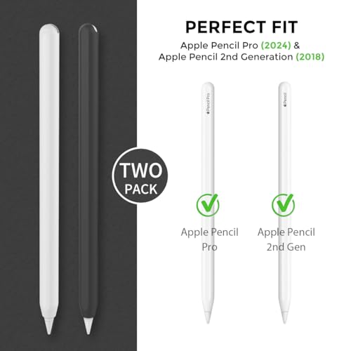 Image of AHASTYLE Ultra Thin Silicone Skin Cover Compatible with Apple Pencil 2nd Generation, iPad Pro 11 12.9 inch-2 Pack (Black & White)