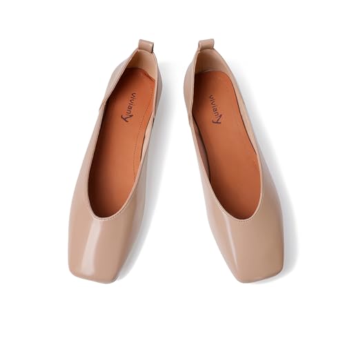 Image of vivianly Mary Jane Shoes for Women Ballet Flats Shoes Buckle Ankle Strap Square Toe Flat Leather Party Dating Flats