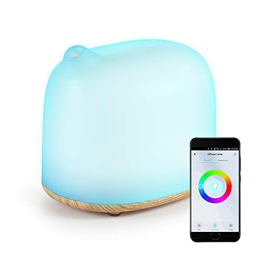 YHW Smart WiFi Essential Oil Diffuser & Table Lamp, 350 mL Humidifier, Alexa/Google/App Control, RGB Ambient Night Light, Off Timer, Scheduling, Auto Shut-Off, Light Wood Color