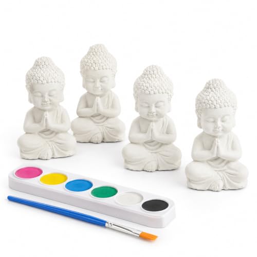 Image of Meenas DIY Kids Plaster Painting Kit - Paint Your Own 3D Figurines with Acrylic Colours & Brush | Perfect Birthday and Farewell Gift, Creative Art & Craft Activity Gift for Kids 2+ (Budha)