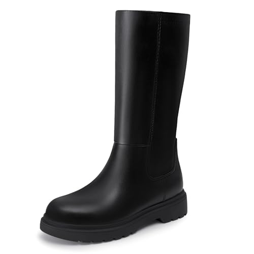 Athlefit Girls Knee High Boots Kids Fashion Low Heel Side Zipper Tall Riding Boots for Toddler Little Kid Big Kid