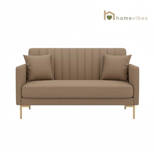 Image of 2 Seater Velum Fabric Sofa Set for Living Room, Modern Design with High Density Foam, Solid Wood Frame, Ergonomic Comfortable Seating for Home & Office (Light Brown, 2 Seater | Soft foam comfort, Strong wood frame