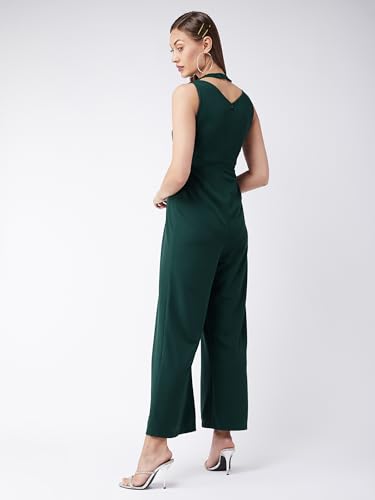 Image of Miss Chase Women's Halter Neck Sleeveless Solid Wide Leg Sequin Paneled Regular Length Jumpsuit