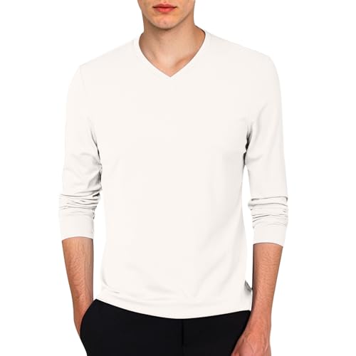T-shirts pour hommes - Coupe ajustée - Léger - Manches longues - Col en V - Haut superposé...