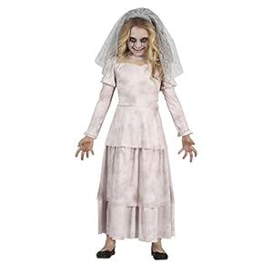 FIESTAS GUIRCA Disfraz de Fantasma Triste – Diadema con Velo y Vestido de Novia Blanco para Niñas