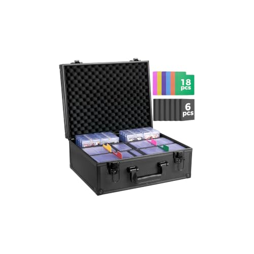 OEODAJ Top Loader Storage Box Trading Card Case for Sports Cards Fits 3 x 4 35PT Hard Sleeves with 18 Color Separators & 6 Foam Dividers Card Box Holders 610+ Top Loaders 140+ Magnetic Holder